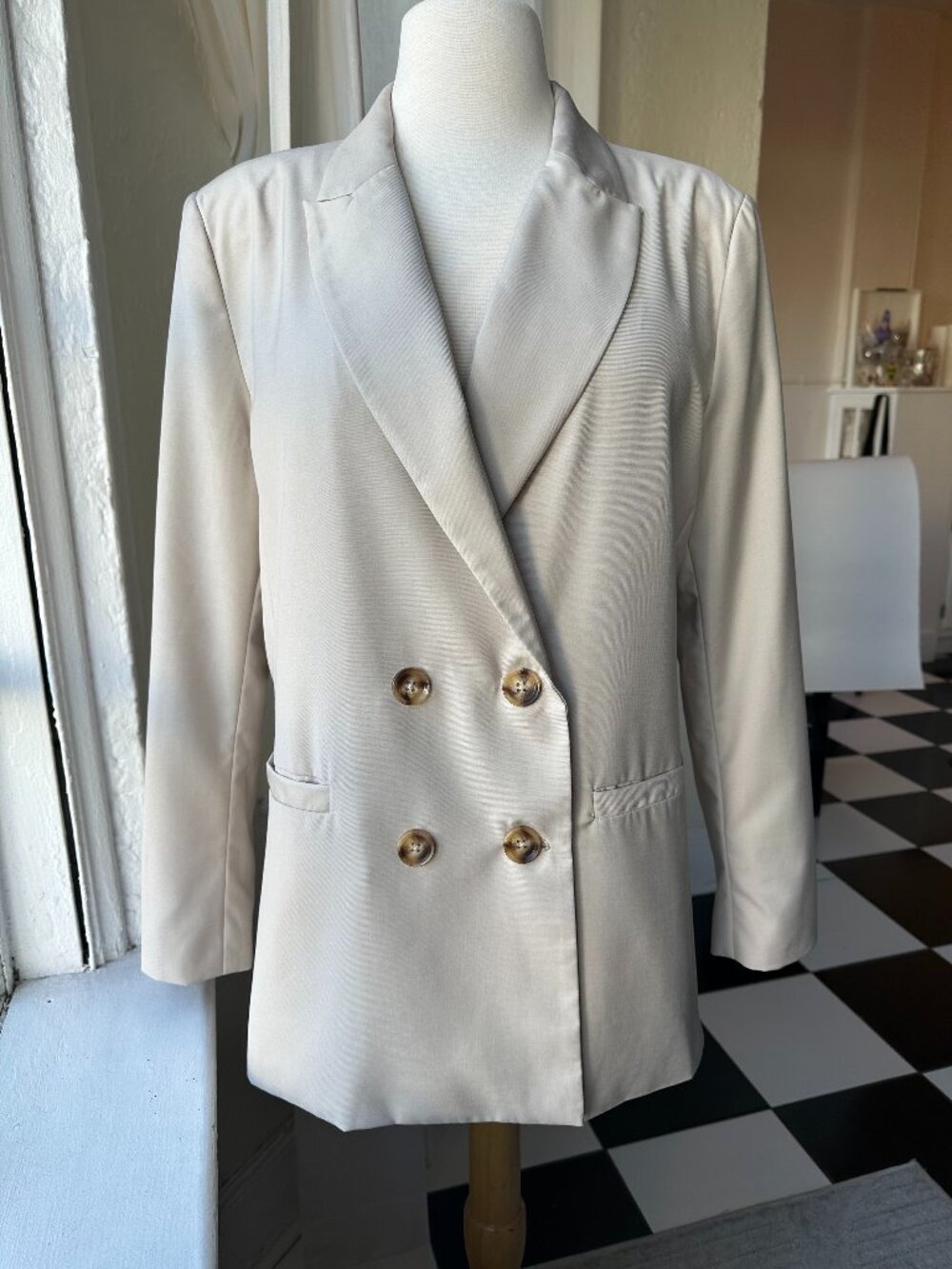 Ellandemm Women’s Ivory Double Breasted Longline Blazer M/L NWOT
